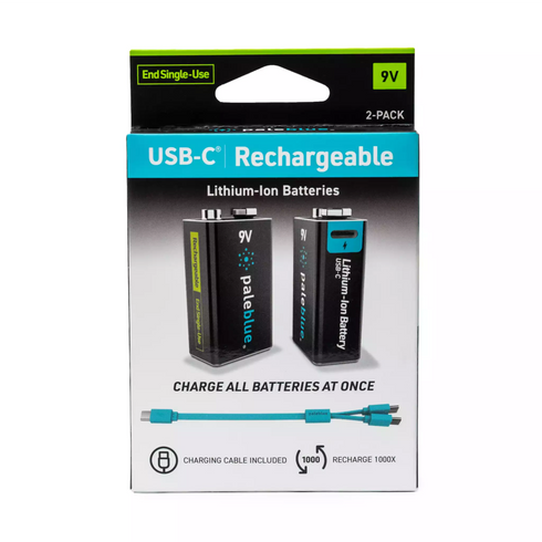 Paleblue Voyager USB-C Rechargeable Batteries, 9V 2-pack