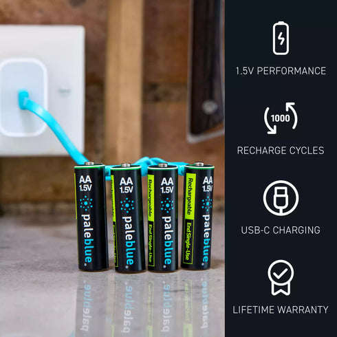 Paleblue Voyager USB-C Rechargeable Batteries, AA, charging by USB-C