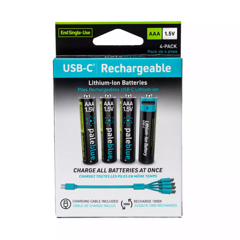 Paleblue Voyager USB-C Rechargeable Batteries, AAA 4-pack
