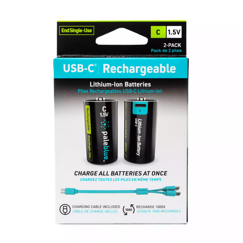 Paleblue Voyager USB-C Rechargeable Batteries, C 2-pack