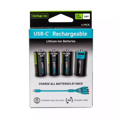 Paleblue Voyager USB-C Rechargeable Batteries, CR123 4-pack
