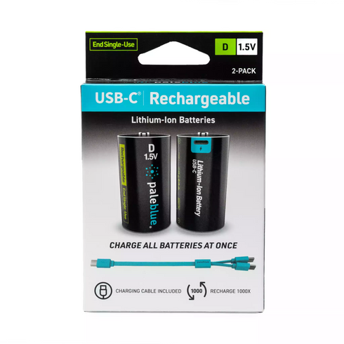 Paleblue Voyager USB-C Rechargeable Batteries, D 2-pack