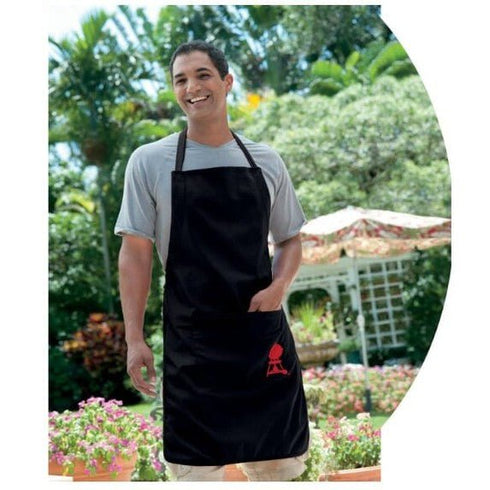 Weber Apron Black with Red Kettle Embroidery, 100% Cotton BBQ Apron with Adjustable Neckband and Deep Tool Pocket