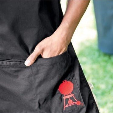 Weber Apron Black with Red Kettle Embroidery, 100% Cotton BBQ Apron with Adjustable Neckband and Deep Tool Pocket