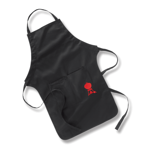 Weber Apron Black with Red Kettle Embroidery, 100% Cotton BBQ Apron with Adjustable Neckband and Deep Tool Pocket