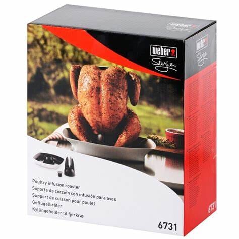 Weber Deluxe Poultry Roaster, Ceramic Coated Non-Stick Beer Can Chicken Roaster with Flavour Cup and Steam Cap
