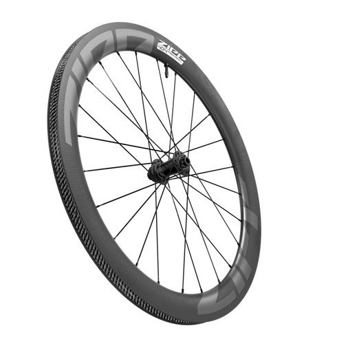 Zipp 404 Firecrest tubeless disc brake front wheel, black, three quarter view