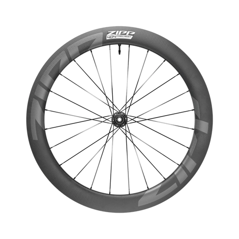 Zipp 404 Firecrest tubeless disc brake front wheel, black, side view