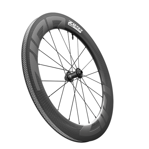 Zipp 808 Firecrest tubeless disc brake front wheel, black, three quarter view