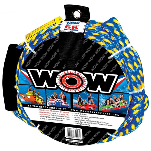 WOW Sports 60ft Heavy - Duty Tow Rope for Towable Tubes Strong Floating Towing Line for Water Sports