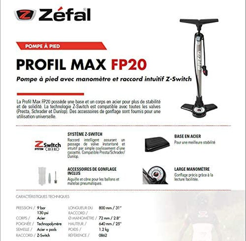 Zefal Profil Max Fp20 - Psi - Bar Gauge