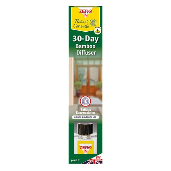 Zero In 30-Day Bamboo Insect Repellent Diffuser, Compact Portable Bug Repeller for Caravans, Offices and Homes