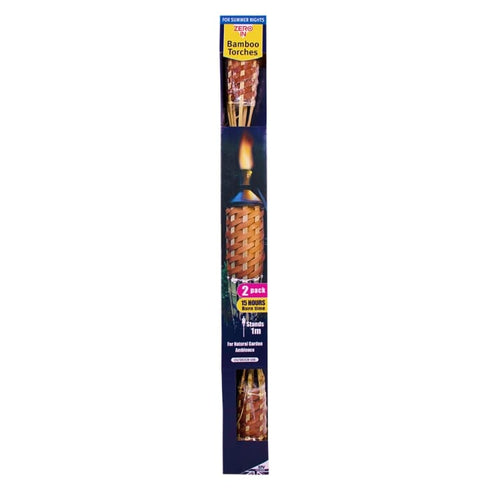 Zero In Bamboo Torch Twinpack, Garden Torches Pre-Filled with Zero In Citronella Torch Oil with Snuffer Cap