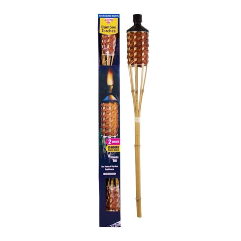 Zero In Bamboo Torch Twinpack, Garden Torches Pre-Filled with Zero In Citronella Torch Oil with Snuffer Cap