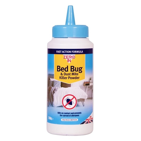 Zero In Bed Bug and Dust Mite Killer Powder 250 g, Ready to Use Dust for Mattresses, Furniture and Pet Bedding