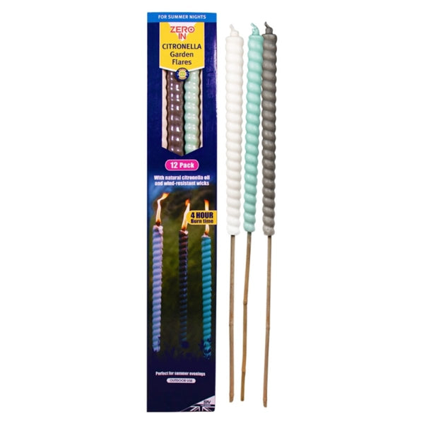 Zero In Citronella Garden Flares 12-Pack, Close to Home Citronella Flares for Gardens, Patios and Parties
