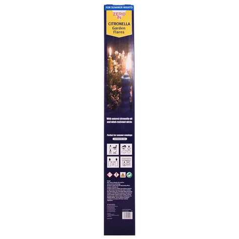 Zero In Citronella Garden Flares Beach Party 3-Pack, Wind Resistant Citronella Flares with 4 Hour Burn