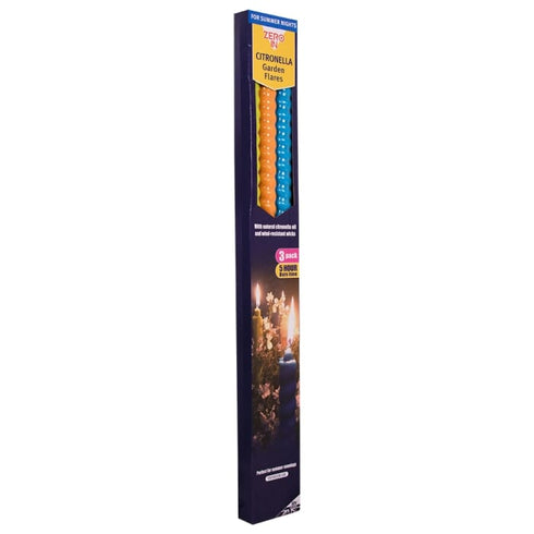 Zero In Citronella Garden Flares Beach Party 3-Pack, Wind Resistant Citronella Flares with 4 Hour Burn