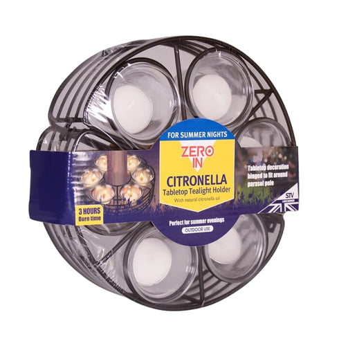 Zero In Citronella Parasol Tealight Holder, Hinged Table Decoration with 6 Citronella Oil Tealights