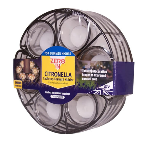 Zero In Citronella Parasol Tealight Holder, Hinged Table Decoration with 6 Citronella Oil Tealights