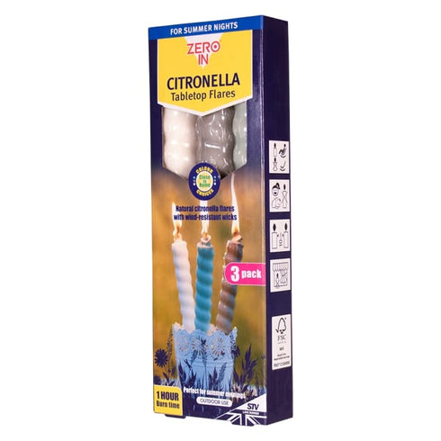 Zero In Citronella Table Top Flares 3-Pack, Close to Home Citronella Flares for Outdoor Dining and Parties