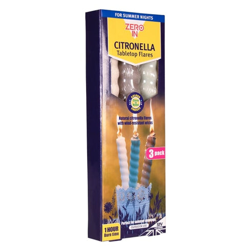 Zero In Citronella Table Top Flares 3-Pack, Close to Home Citronella Flares for Outdoor Dining and Parties