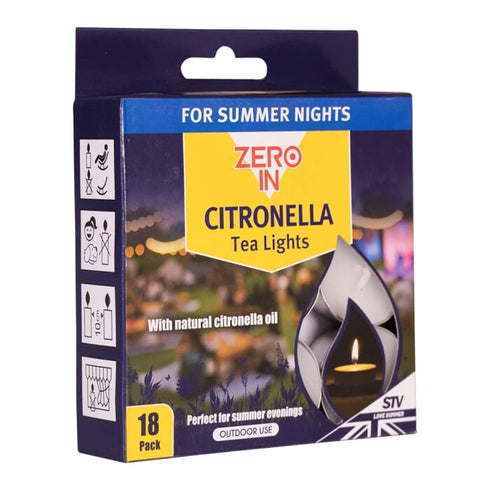Zero In Citronella Tealights 18-Pack, Natural Citronella Oil Tealight Candles for Garden Tables and Lanterns