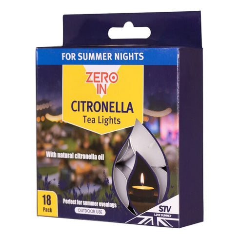 Zero In Citronella Tealights 18-Pack, Natural Citronella Oil Tealight Candles for Garden Tables and Lanterns