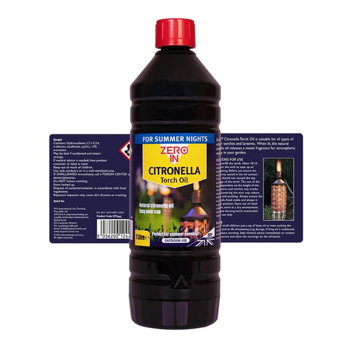 Zero In Citronella Torch Oil 1 L, Natural Citronella Garden Torch and Lantern Fuel with Sweet Scent