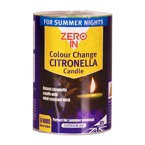 Zero In Colour Change Citronella Candle, LED Citronella Oil Pillar Candle with 30 Hour Burn for Outdoor Use