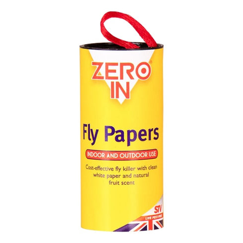 Zero In Fly Papers 4-Pack, Fruit Scented Sticky Fly Paper Strips for Kitchens, Stables and Store Rooms