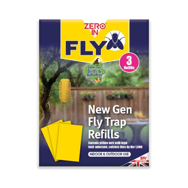 Zero In New Gen Fly Trap Refills 3-Pack, Yellow High-Tack Sticky Lure Cards for Indoor and Outdoor Fly Control