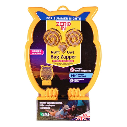 Zero In Night Owl Rechargeable Bug Zapper, Owl Design Electric Insect Killer for Flies, Wasps and Biting Insects