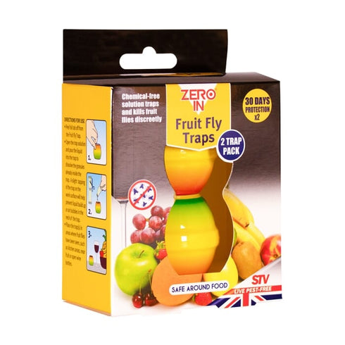 Zero In Ready Baited Fruit Fly Trap Twinpack, Non-Spill Kitchen Fruit Fly Catcher for Fruit Bowls and Wine