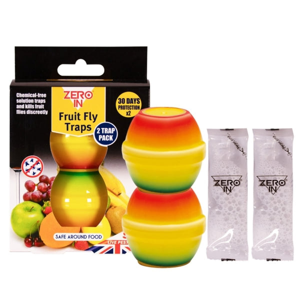 Zero In Ready Baited Fruit Fly Trap Twinpack, Non-Spill Kitchen Fruit Fly Catcher for Fruit Bowls and Wine