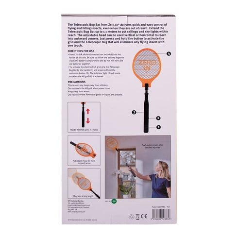 Zero In Telescopic Bug Bat, Electric Fly Swatter Extending to 1.1 m with Adjustable Head for High Ceilings