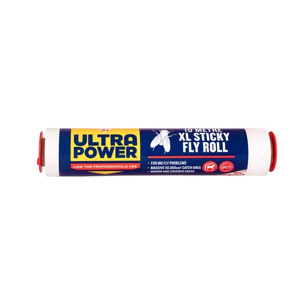 Zero In Ultra Power XL Sticky Fly Roll 10m, Double Sided Poison Free Fly Tape with 50,000 cm2 Catch Area
