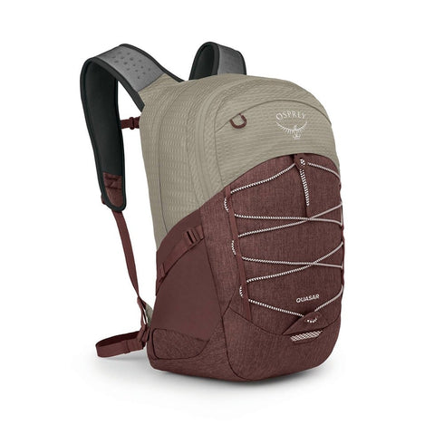 Osprey Quasar 26 everyday backpack, Sawdust Tan/Raisin Red, front view