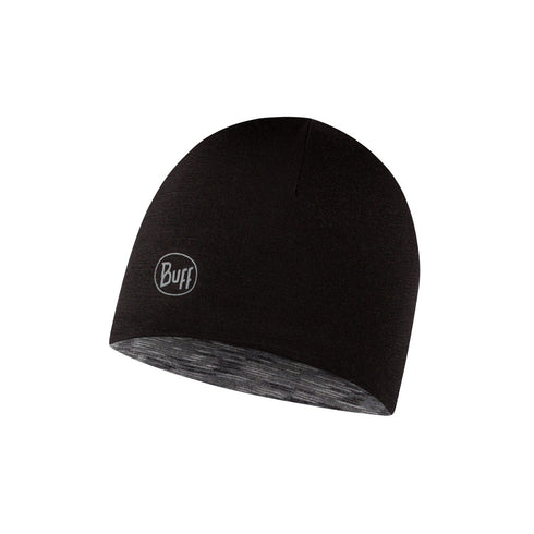 Buff Reversible Merino Lightweight Beanie Youth Black/Graphite Multistripes, product shot