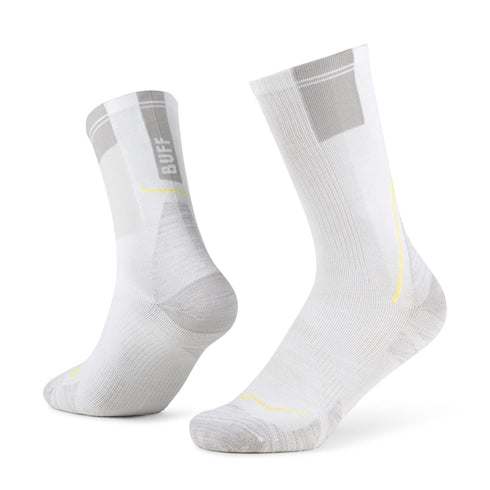 Buff CoolNet Crew Socks White, front view on white