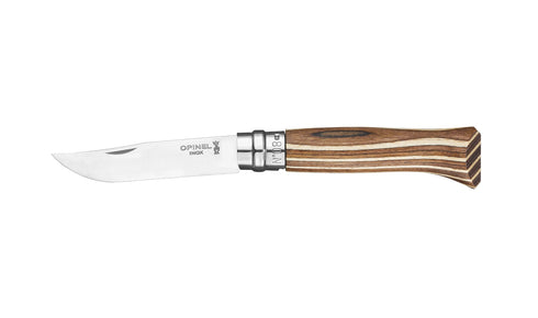 Opinel No.08 knife, brown laminated birch handle