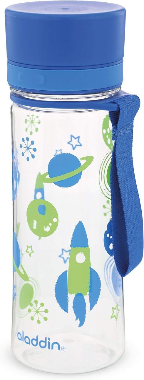 Aladdin Aveo 0.35L blue kids water bottle, a fun and safe hydration bottle for children.