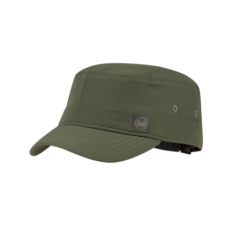 Buff Military Cap Solid Khaki, front view on white