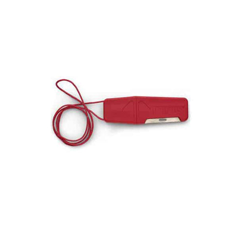 Primus Ignition Steel fire starter in Barn Red with reflective lanyard, front view