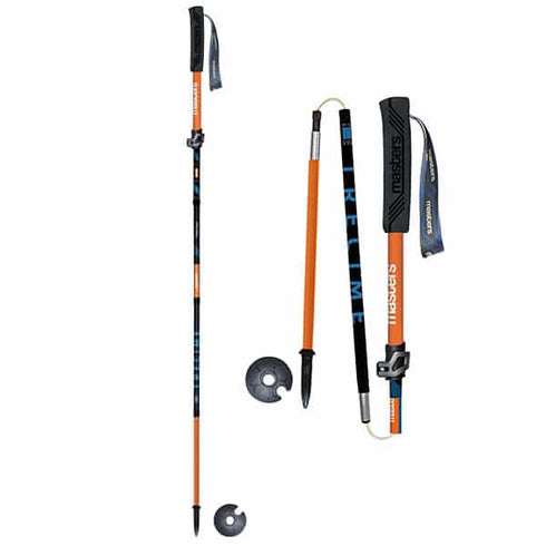 Masters Trecime foldable trekking poles pair, orange and black, front view