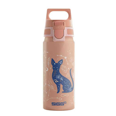SIGG Kids WMB ONE My Universe 0.6 L water bottle, pink with cat print, front view