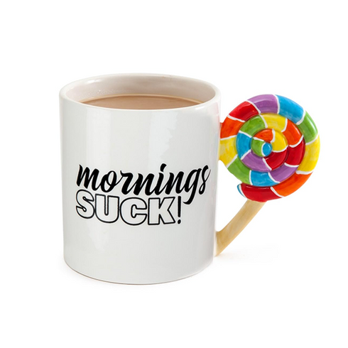 BigMouth Mornings Suck ceramic mug with lollipop handle