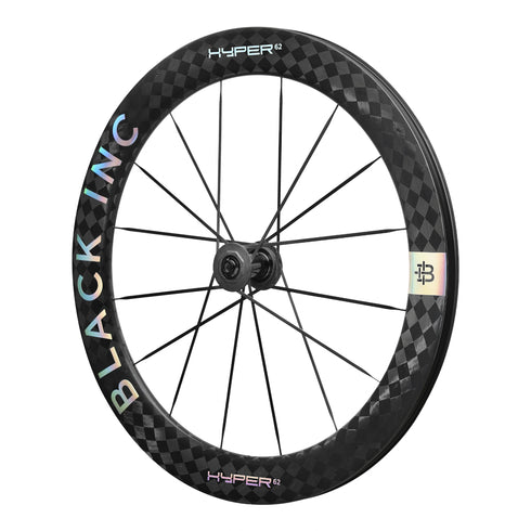 Black Inc Hyper 62 carbon disc brake front wheel, three-quarter view