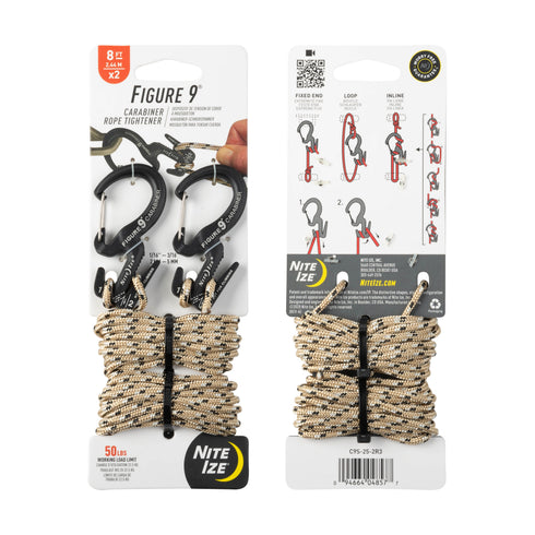 Nite Ize Figure 9 Small carabiner rope tightener 2 pack with rope