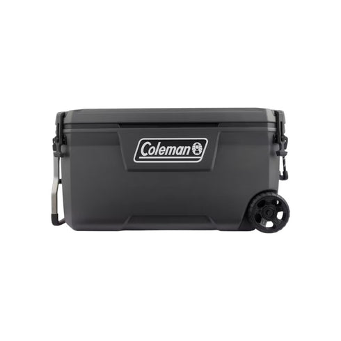 Coleman Convoy 100 QT wheeled cooler, grey, product shot on white